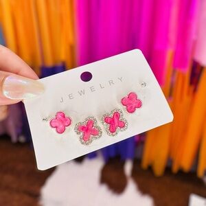 Pink Flower Stud Earrings for Kids